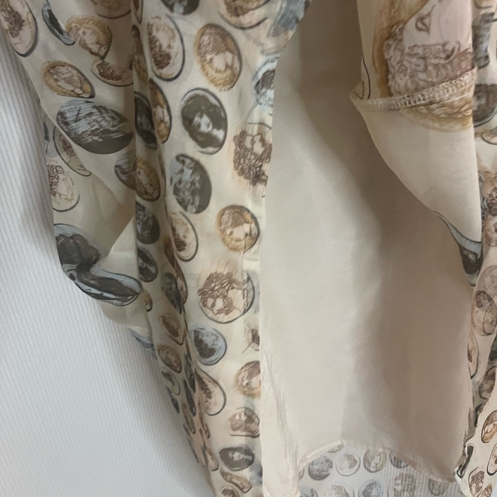 Elegant Beige Coin Patterned Vintage inspired Dress- size XL - Picture 8 of 11